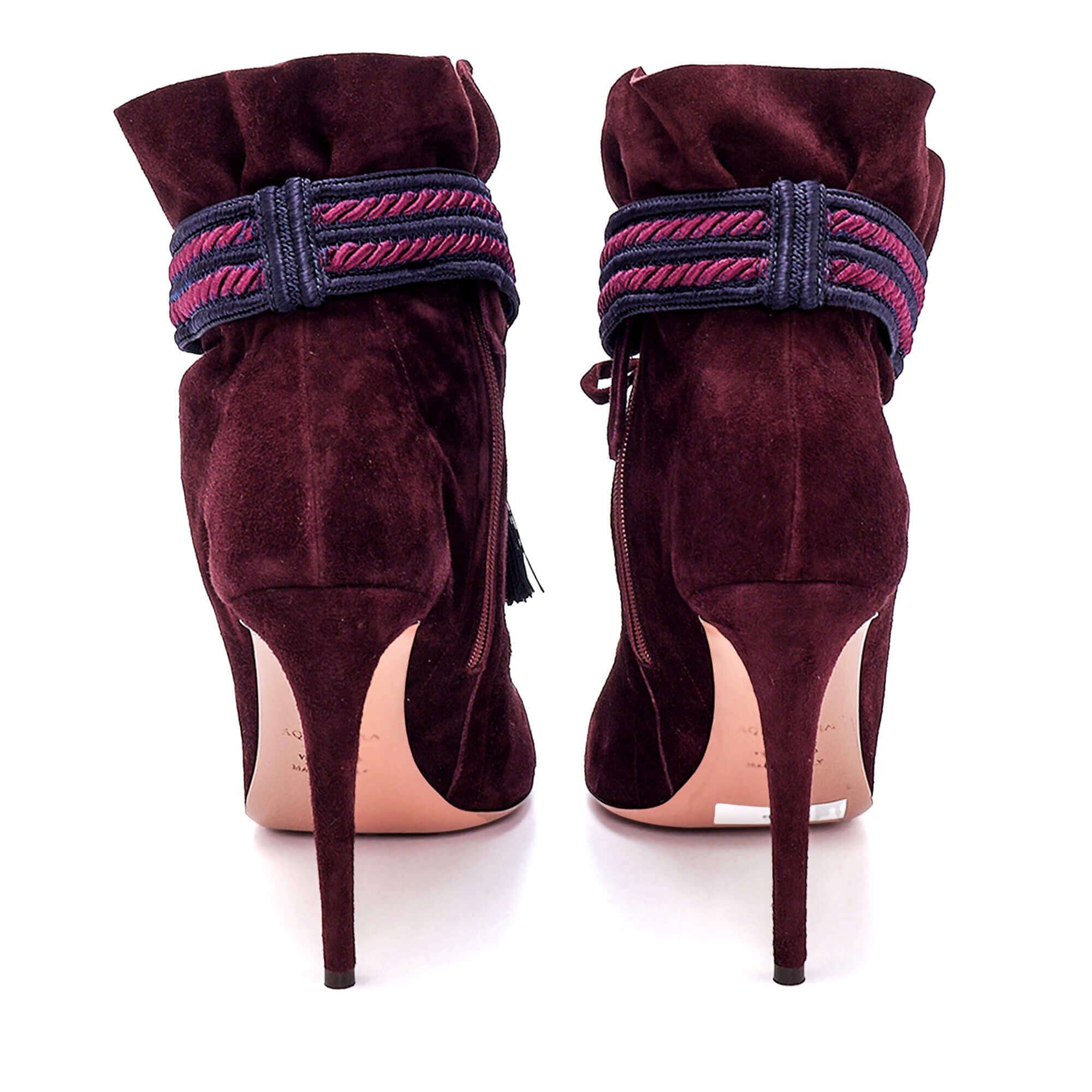 Aquazzura - Maroon Suede Tassel Shanty Booties